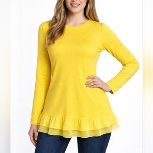 Style & Co, Yellow Lightweight, Top, With Ruffled Hem, Size Petite Med, NWT